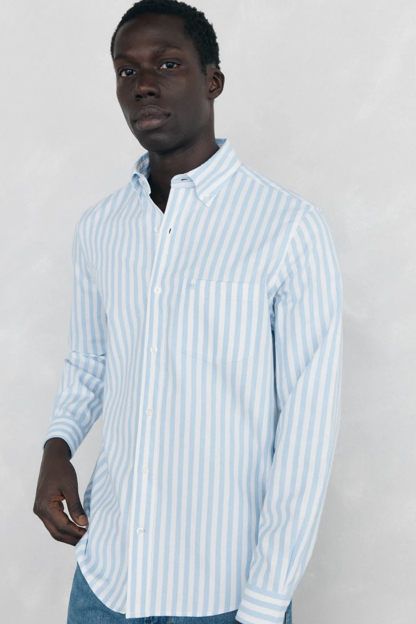 Pedro del Hierro Camisas-Camisa Oxford Riscas Escovada Azul