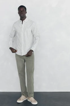 Pedro del Hierro Camisas-Camisa Oxford Riscas Escovada Verde