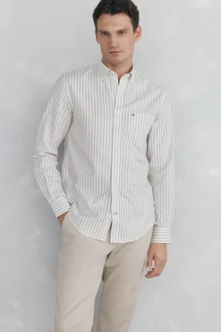Pedro del Hierro Camisas-Camisa oxford riscas sem ferro Beige
