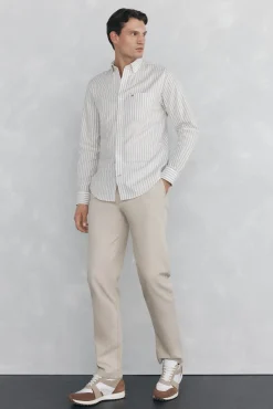 Pedro del Hierro Camisas-Camisa oxford riscas sem ferro Beige