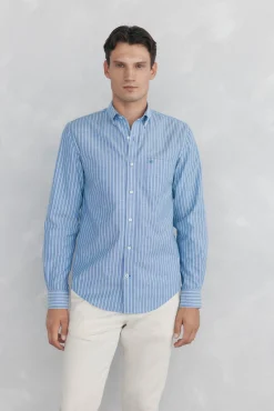 Pedro del Hierro Camisas-Camisa oxford riscas sem ferro Azul