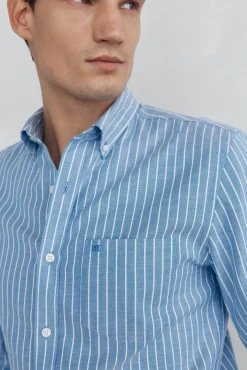 Pedro del Hierro Camisas-Camisa oxford riscas sem ferro Azul