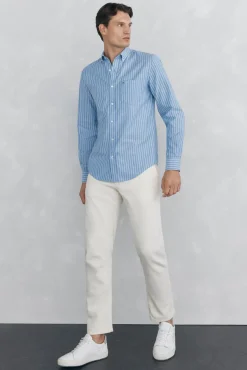 Pedro del Hierro Camisas-Camisa oxford riscas sem ferro Azul