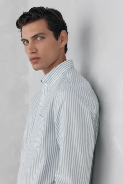 Pedro del Hierro Camisas-Camisa oxford riscas sem ferro Azul
