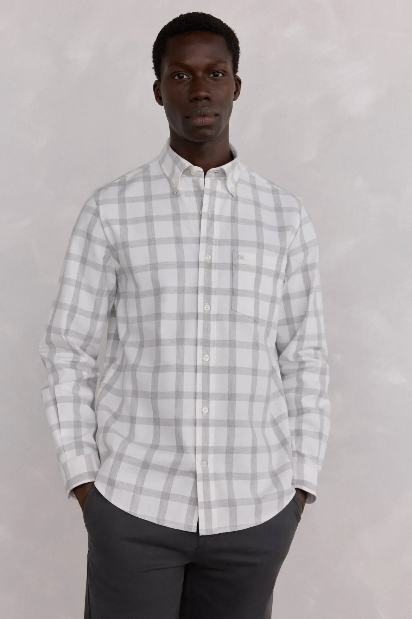 Pedro del Hierro Camisas-Camisa Oxford Xadrez Escovada Cizento