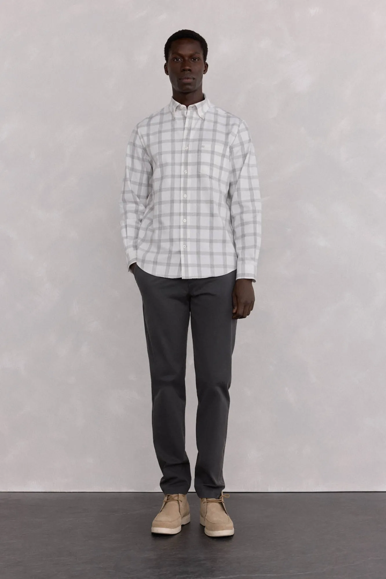 Pedro del Hierro Camisas-Camisa Oxford Xadrez Escovada Cizento