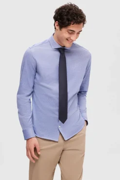 Selected Camisas|Camisas Clássicas-Camisa piqué 100% algodão Azul