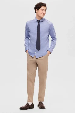 Selected Camisas|Camisas Clássicas-Camisa piqué 100% algodão Azul