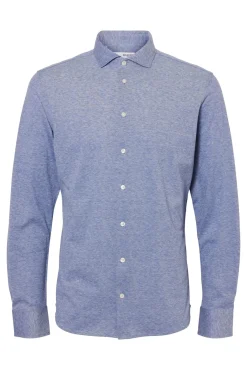 Selected Camisas|Camisas Clássicas-Camisa piqué 100% algodão Azul