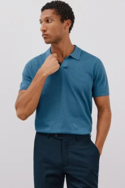 Cortefiel Polos-Camisa polo de algodão estruturada de manga curta Azul