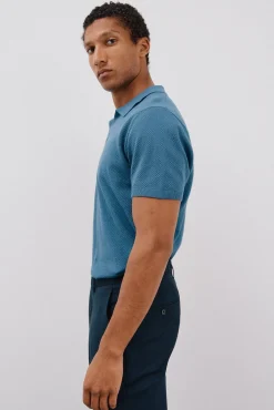 Cortefiel Polos-Camisa polo de algodão estruturada de manga curta Azul