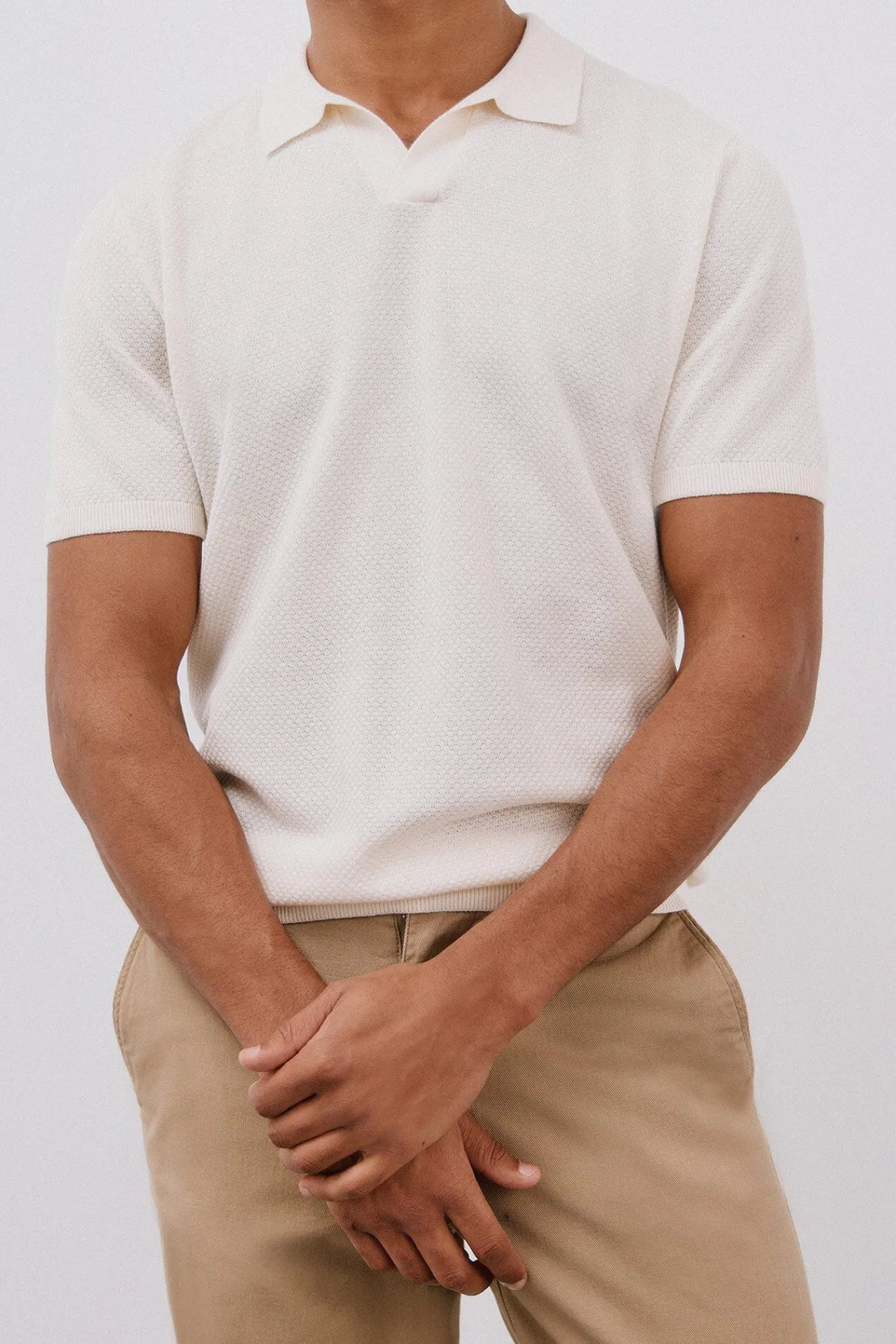 Cortefiel Polos-Camisa polo de algodão estruturada de manga curta Branco