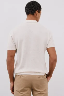 Cortefiel Polos-Camisa polo de algodão estruturada de manga curta Branco