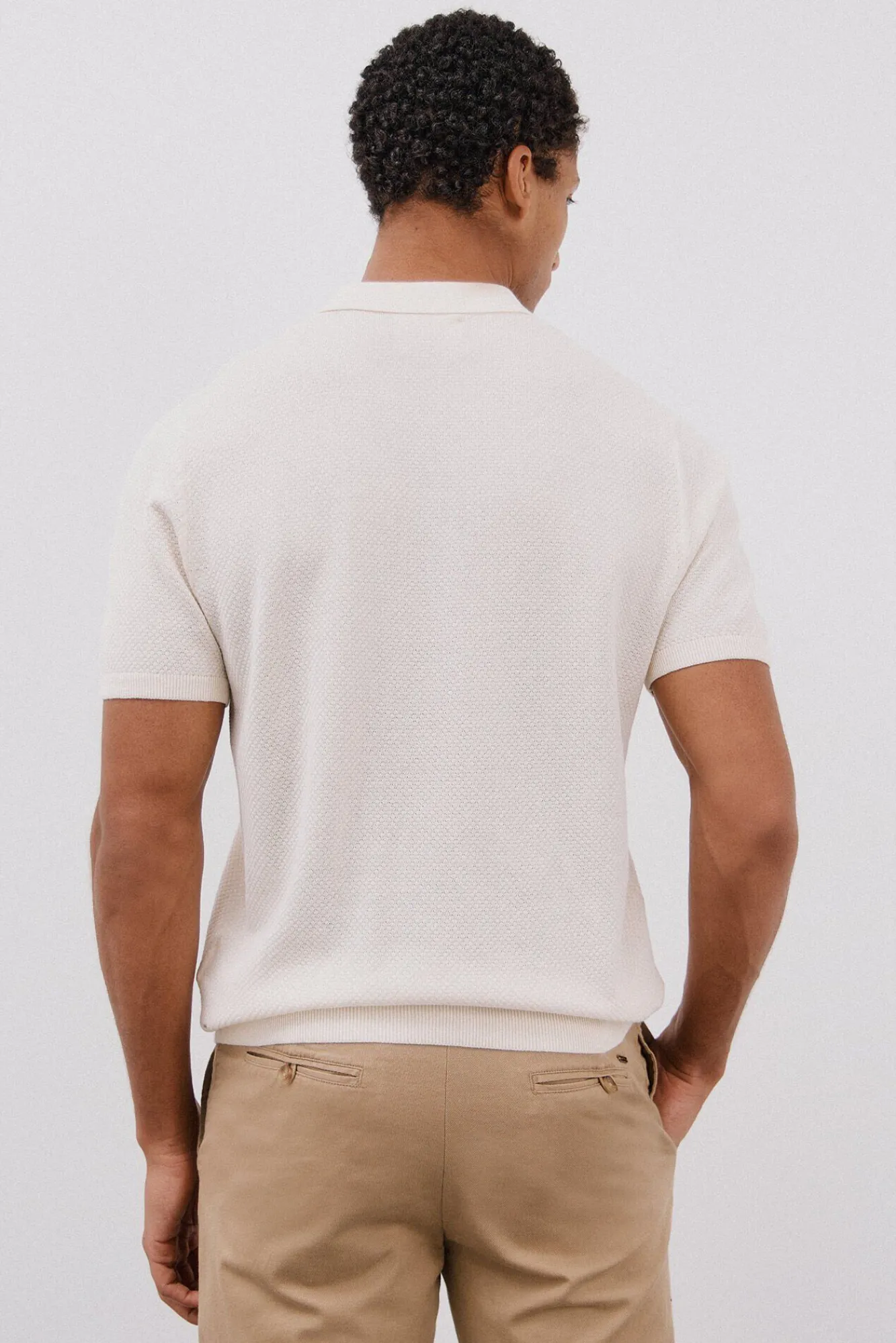 Cortefiel Polos-Camisa polo de algodão estruturada de manga curta Branco