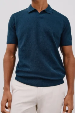 Cortefiel Polos-Camisa polo de algodão estruturada de manga curta Azul