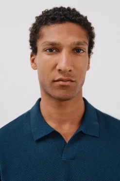 Cortefiel Polos-Camisa polo de algodão estruturada de manga curta Azul