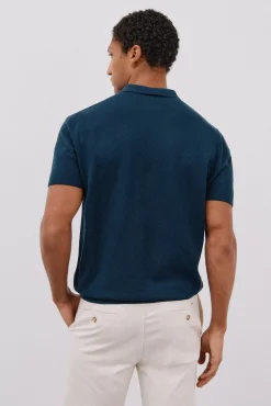 Cortefiel Polos-Camisa polo de algodão estruturada de manga curta Azul