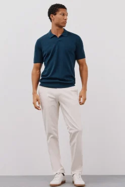 Cortefiel Polos-Camisa polo de algodão estruturada de manga curta Azul