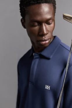 Pedro del Hierro Polos|Sobretudos-Camisa polo de golfe de manga comprida liso Azul