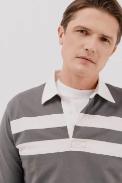 Cortefiel Polos-Camisa polo de rugby riscas Cinzento