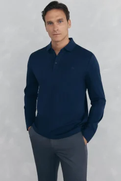 Pedro del Hierro Polos-Camisa polo manga comprida mercerizada Azul