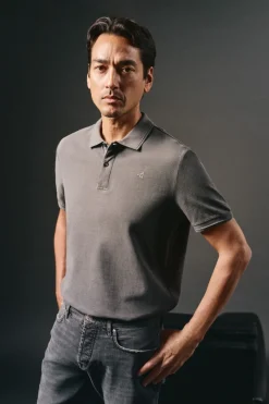 OOTO Polos-Camisa polo piqué lavada com bordado de avião Cinzento