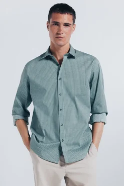 Springfield Camisas-Camisa popelina micro estampado verde