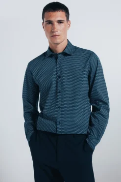 Springfield Camisas-Camisa popelina micro estampado azul