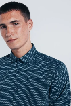 Springfield Camisas-Camisa popelina micro estampado azul