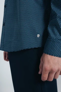 Springfield Camisas-Camisa popelina micro estampado azul