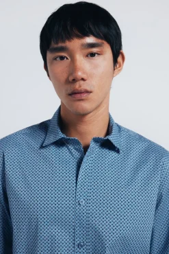 Springfield Camisas-Camisa popelina micro estampado azul