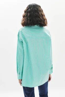 Caroll Blusas-Camisa riscas 100% algodão Verde