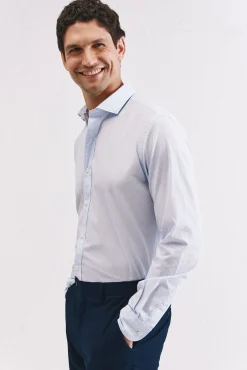 Cortefiel Camisas-Camisa riscas algodão Azul