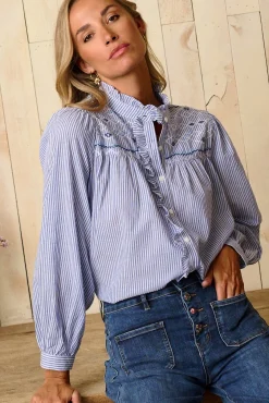 Polín Et Moi Blusas-Camisa riscas Auray Azul