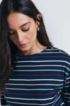 Springfield Blusas-Camisa riscas com botões e ombros à mostra azul