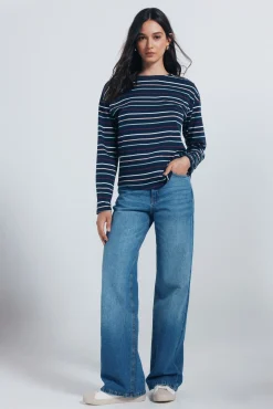 Springfield Blusas-Camisa riscas com botões e ombros à mostra azul