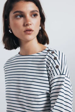 Springfield Blusas-Camisa riscas com botões e ombros à mostra estampado