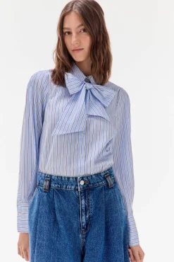 TFP by Tamara Falcó Blusas-Camisa riscas com laço Azul