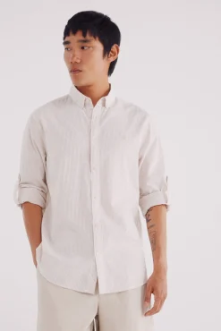 Springfield Camisas-Camisa riscas de algodão bege