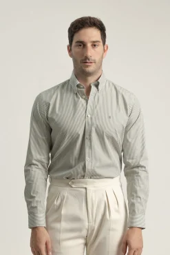 PuroEGO Camisas-Camisa riscas de algodão slim fit Verde