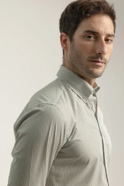 PuroEGO Camisas-Camisa riscas de algodão slim fit Verde