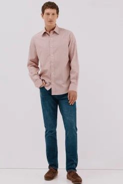 Cortefiel Camisas-Camisa riscas de algodão Tencel Subiu