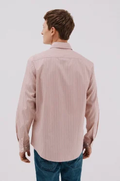 Cortefiel Camisas-Camisa riscas de algodão Tencel Subiu