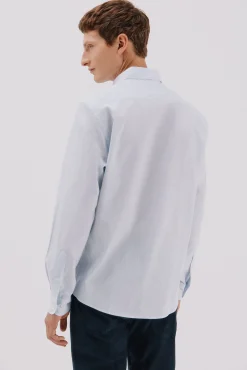 Cortefiel Camisas-Camisa riscas de algodão Tencel Azul