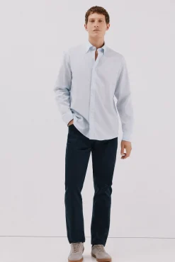 Cortefiel Camisas-Camisa riscas de algodão Tencel Azul