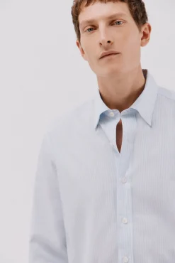 Cortefiel Camisas-Camisa riscas de algodão Tencel Azul