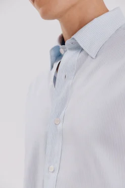 Cortefiel Camisas-Camisa riscas de algodão Tencel Azul