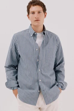 Cortefiel Camisas-Camisa riscas popelina Azul