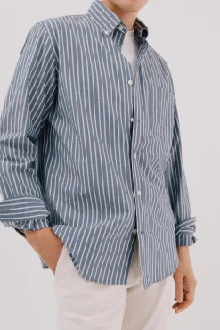 Cortefiel Camisas-Camisa riscas popelina Azul