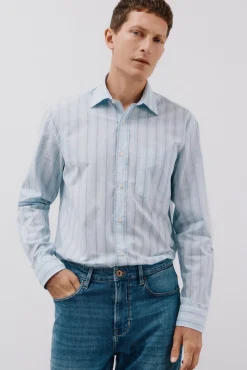 Cortefiel Camisas-Camisa riscas popelina Azul